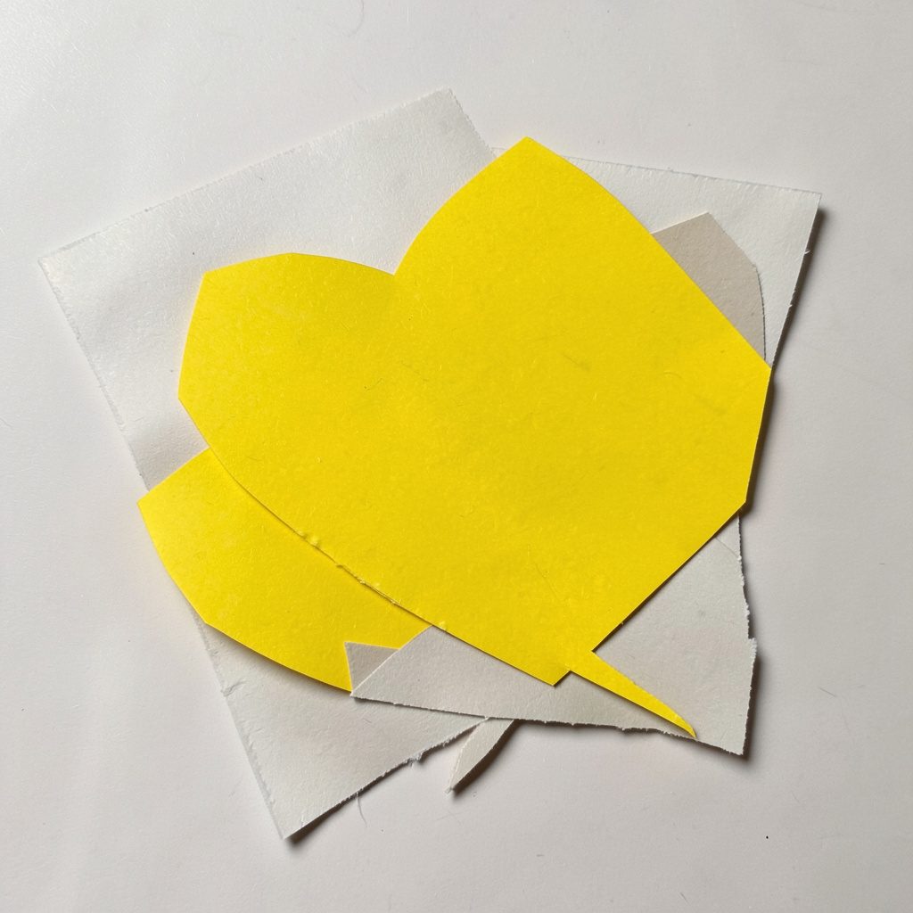 Composition graphique en papier découpé montrant des patins à roulettes et un palet de hockey en mouvement, tons bleu profond et jaune vif, ambiance sportive et énergique.